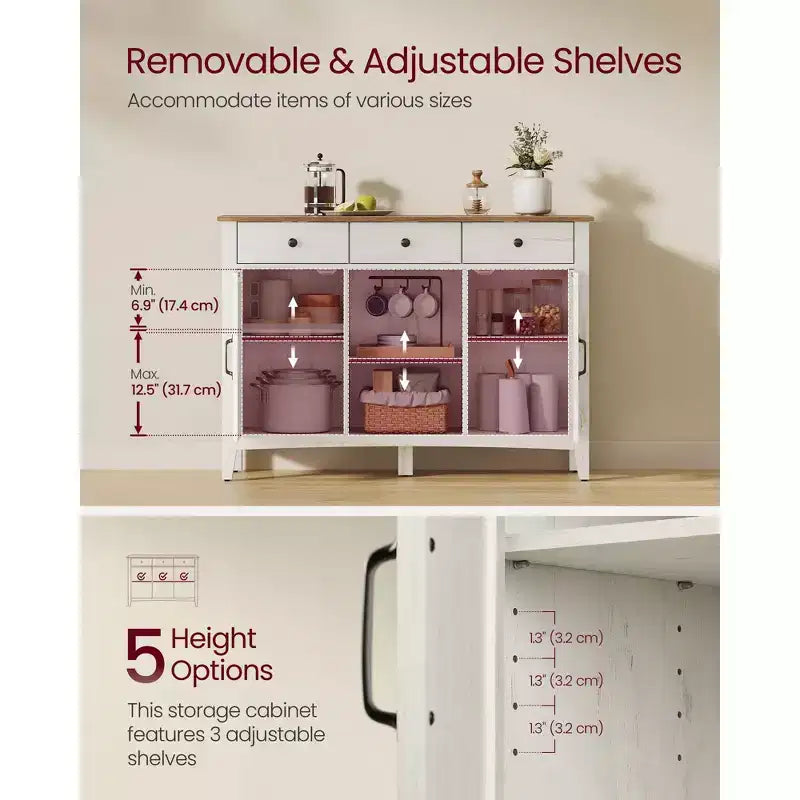 Meuble de Rangement Buffet de Ferme VASAGLE avec Casier à Vin Amovible, Meuble de Rangement avec Étagères Réglables