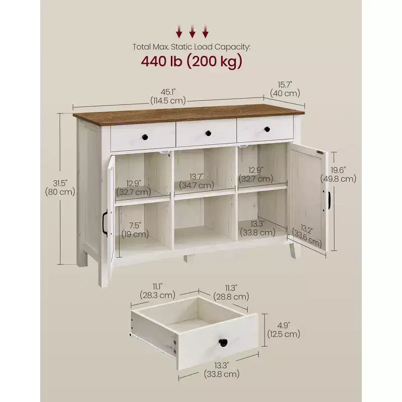 Meuble de Rangement Buffet de Ferme VASAGLE avec Casier à Vin Amovible, Meuble de Rangement avec Étagères Réglables