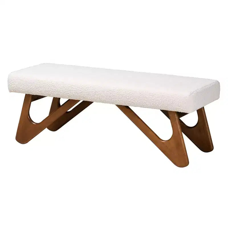 Banc Baxton Studio Rika en tissu bouclé crème et bois finition noyer marron style Japandi