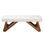 Banc Baxton Studio Rika en tissu bouclé crème et bois finition noyer marron style Japandi