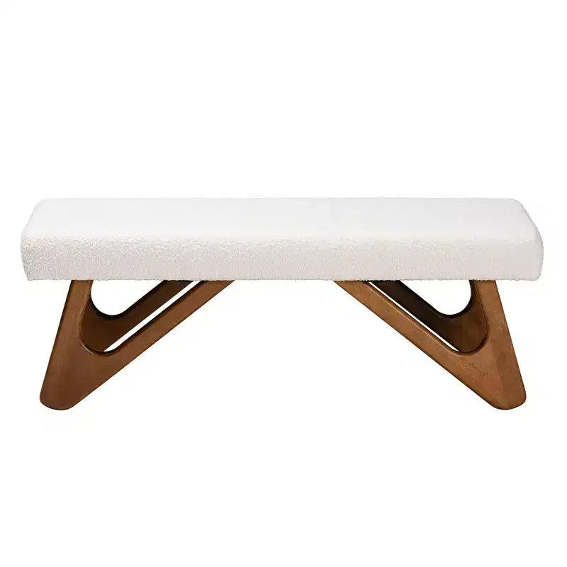 Banc Baxton Studio Rika en tissu bouclé crème et bois finition noyer marron style Japandi