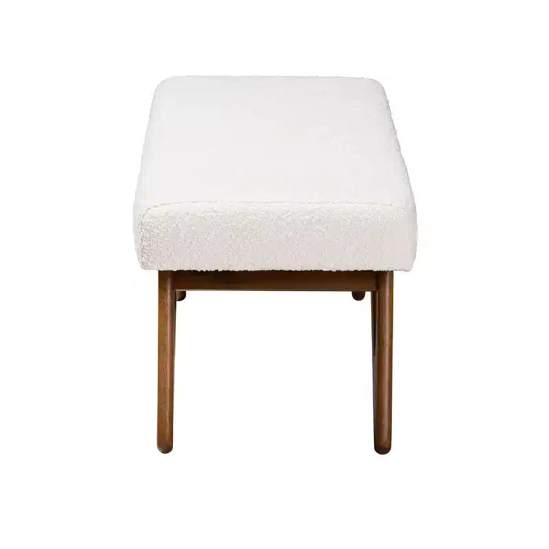 Banc Baxton Studio Rika en tissu bouclé crème et bois finition noyer marron style Japandi