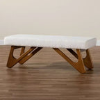 Banc Baxton Studio Rika en tissu bouclé crème et bois finition noyer marron style Japandi