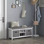 Banc à chaussures HOMCOM avec coussin, banc de rangement d'entrée avec siège rembourré, 2 tiroirs et étagère réglable pour couloir, salon, chambre, blanc