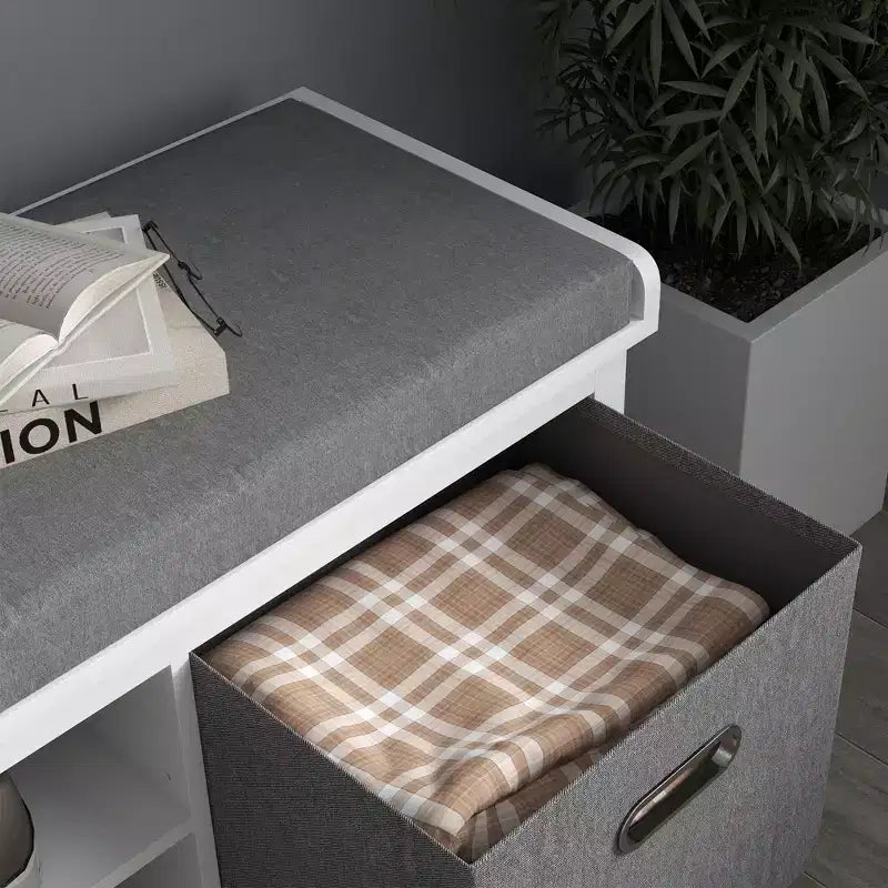 Banc à chaussures HOMCOM avec coussin, banc de rangement d'entrée avec siège rembourré, 2 tiroirs et étagère réglable pour couloir, salon, chambre, blanc