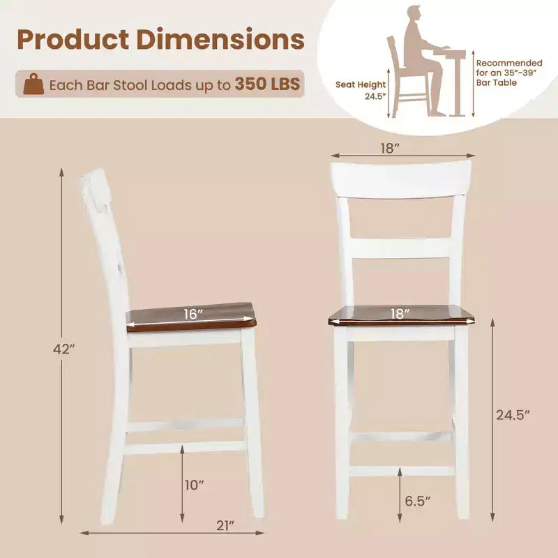 Costway Tabourets de Bar en Bois Lot de 2 Chaises de Bar avec Cadre en Bois d'Hévéa LVL, Dossier, Repose-Pieds Noir/Blanc