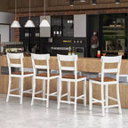 Costway Tabourets de Bar en Bois Lot de 2 Chaises de Bar avec Cadre en Bois d'Hévéa LVL, Dossier, Repose-Pieds Noir/Blanc