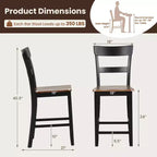 Costway Tabourets de Bar en Bois Lot de 2 Chaises de Bar avec Cadre en Bois d'Hévéa LVL, Dossier, Repose-Pieds Noir/Blanc