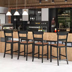 Costway Tabourets de Bar en Bois Lot de 2 Chaises de Bar avec Cadre en Bois d'Hévéa LVL, Dossier, Repose-Pieds Noir/Blanc