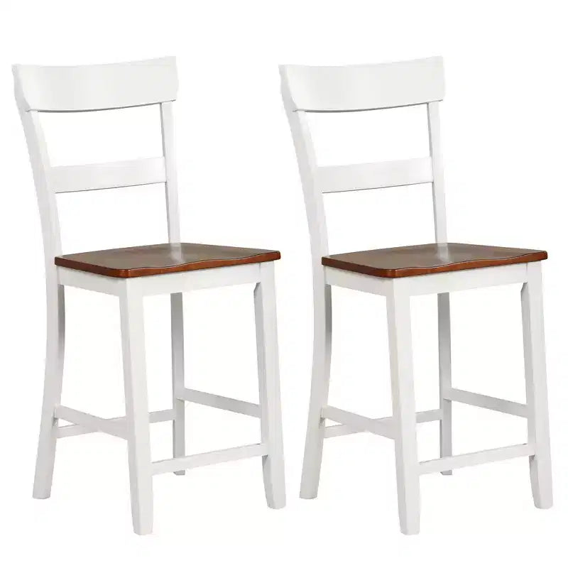 Costway Tabourets de Bar en Bois Lot de 2 Chaises de Bar avec Cadre en Bois d'Hévéa LVL, Dossier, Repose-Pieds Noir/Blanc