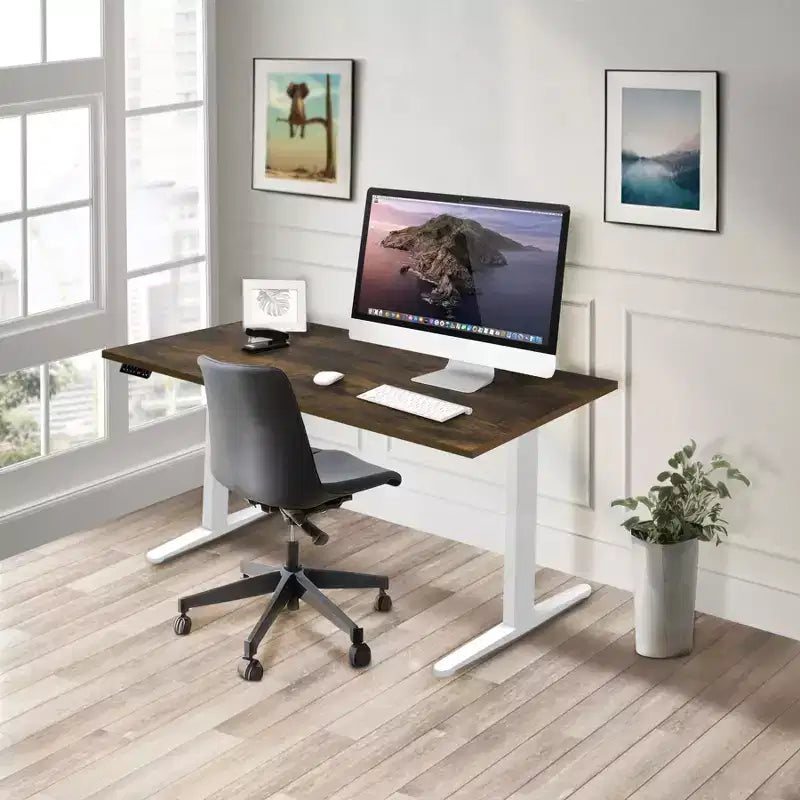 Mount-It! Bureau debout électrique à deux moteurs avec plateau de 55", Chêne et Blanc