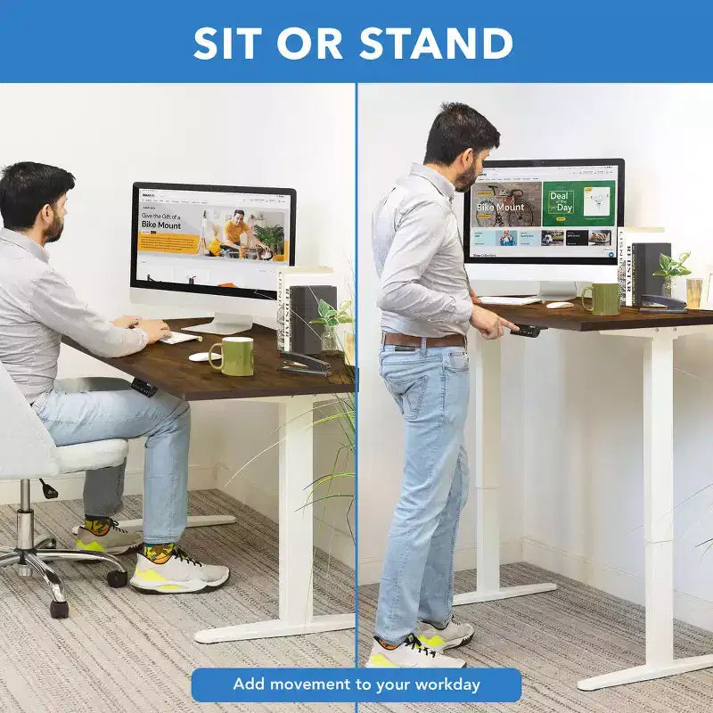 Mount-It! Bureau debout électrique à deux moteurs avec plateau de 55", Chêne et Blanc
