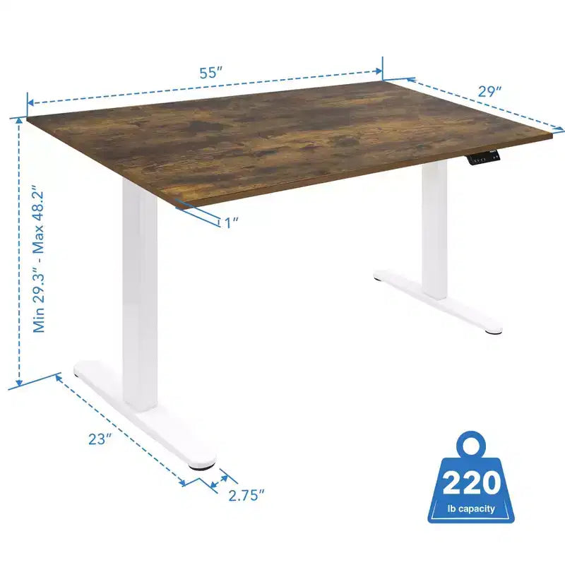 Mount-It! Bureau debout électrique à deux moteurs avec plateau de 55", Chêne et Blanc