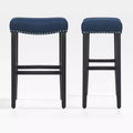 WestinTrends 29 Upholstered Saddle Seat Bar Stool (Set of 2), Black/Navy Blue