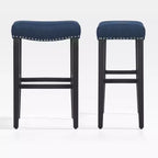 WestinTrends 29 Upholstered Saddle Seat Bar Stool (Set of 2), Black/Navy Blue