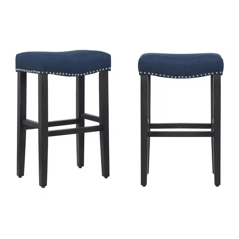 Tabouret de bar WestinTrends 29 avec assise rembourrée en forme de selle (lot de 2), noir/bleu marine