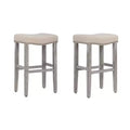 WestinTrends 29 Upholstered Saddle Seat Bar Stool (Set of 2), Antique Gray/Beige