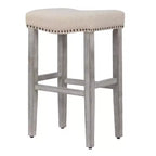WestinTrends 29 tabourets de bar rembourrés avec assise de selle (lot de 2), gris antique/beige