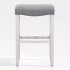 WestinTrends 29 Upholstered Backless Saddle Seat Bar Stool, Antique White/Gray
