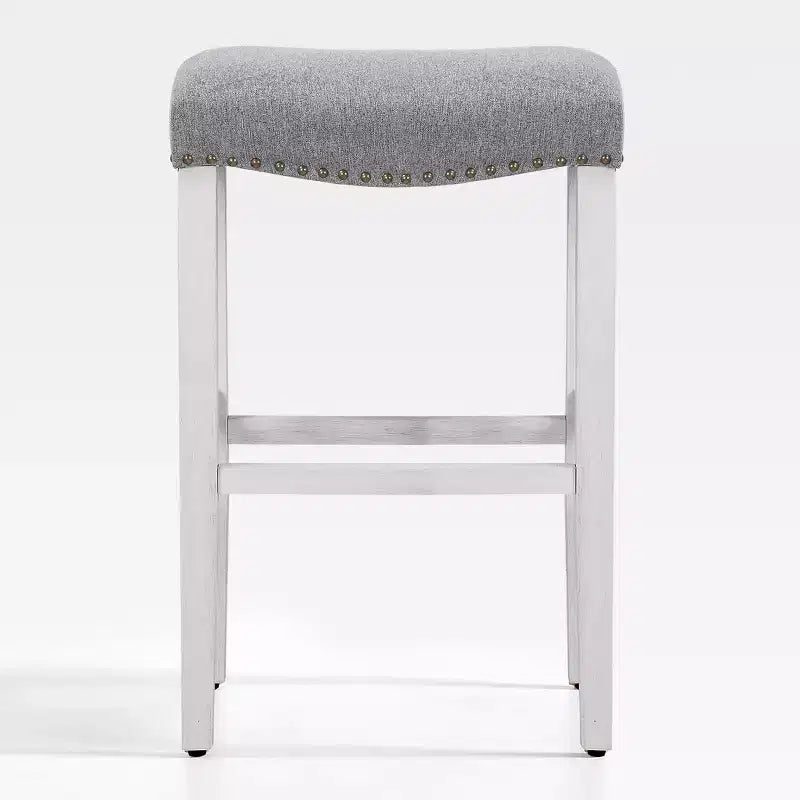 WestinTrends 29 Upholstered Backless Saddle Seat Bar Stool, Antique White/Gray