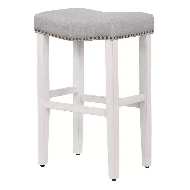 WestinTrends 29 Tabouret de bar sans dossier rembourré en forme de selle, Blanc antique/Gris