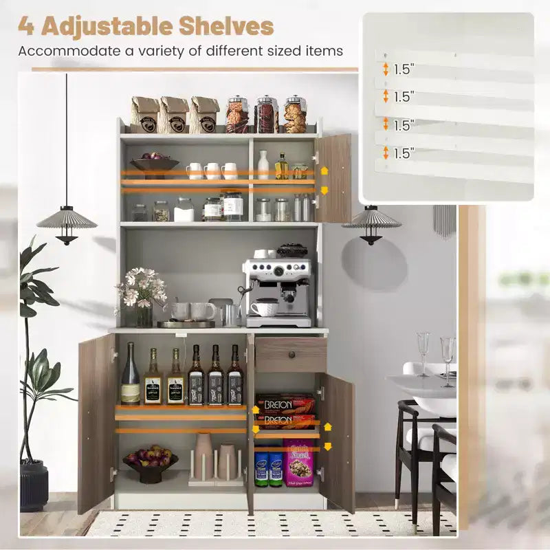 Buffet de cuisine Costway à 4 portes de 180 cm avec garde-manger et étagère réglable Blanc