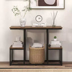 Costway Meuble TV rustique pour téléviseurs 50 pouces, Table de canapé industrielle avec étagères de rangement ouvertes, Marron rustique