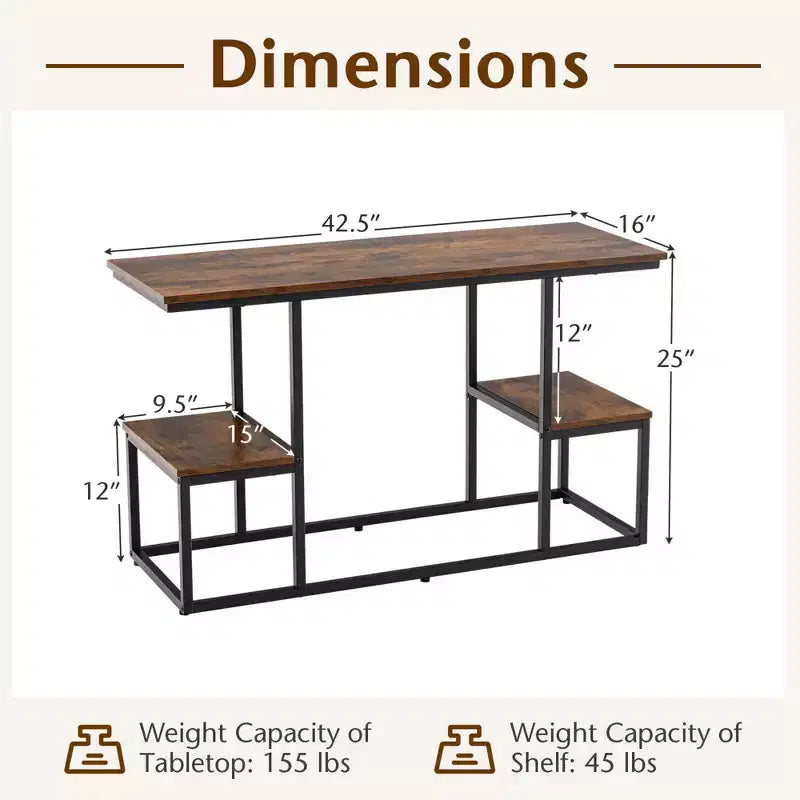Costway Meuble TV rustique pour téléviseurs 50 pouces, Table de canapé industrielle avec étagères de rangement ouvertes, Marron rustique