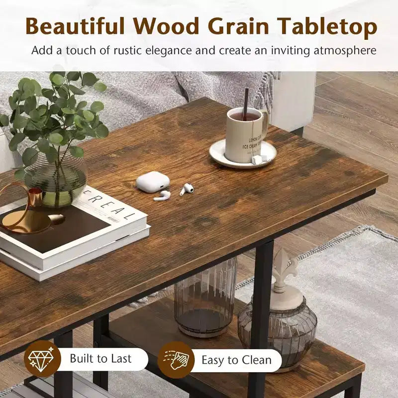 Costway Meuble TV rustique pour téléviseurs 50 pouces, Table de canapé industrielle avec étagères de rangement ouvertes, Marron rustique