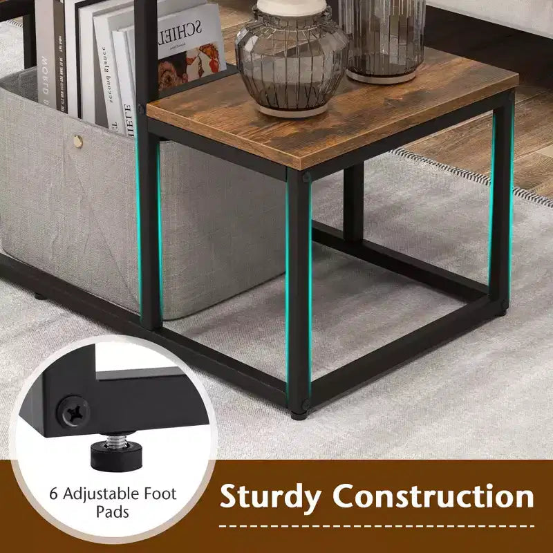 Costway Meuble TV rustique pour téléviseurs 50 pouces, Table de canapé industrielle avec étagères de rangement ouvertes, Marron rustique