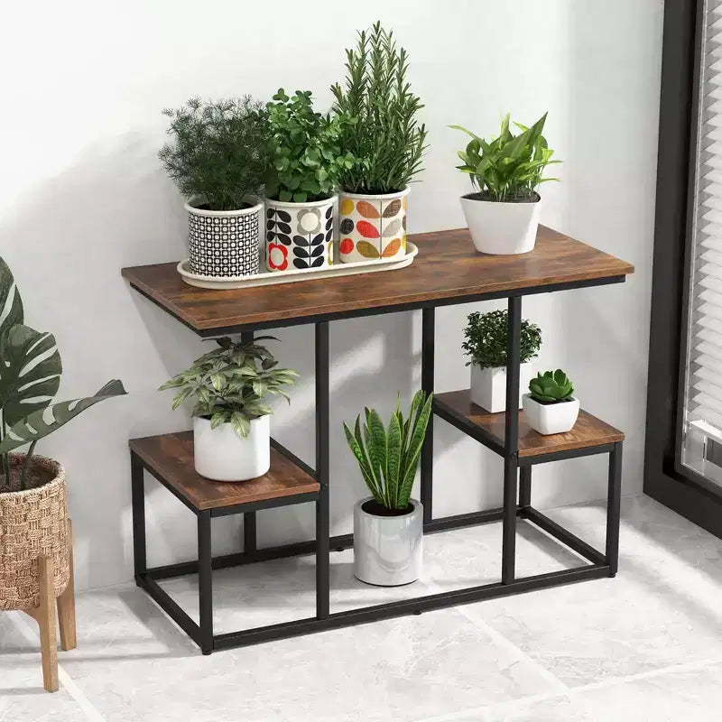 Costway Meuble TV rustique pour téléviseurs 50 pouces, Table de canapé industrielle avec étagères de rangement ouvertes, Marron rustique