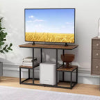 Costway Meuble TV rustique pour téléviseurs 50 pouces, Table de canapé industrielle avec étagères de rangement ouvertes, Marron rustique
