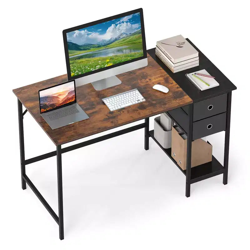 Costway 48 Computer Desk Industrial Home Office Desk with Open Storage Shelf & 2 Fabric Drawers