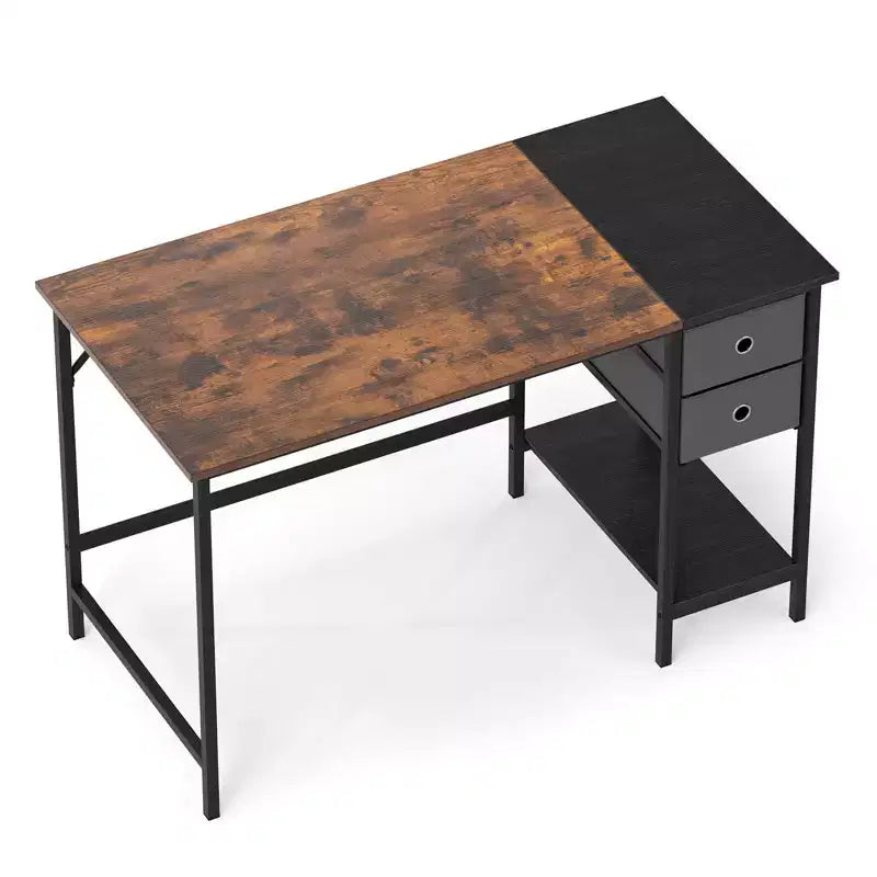 Costway Bureau Informatique 48" Style Industriel avec Étagère Ouverte et 2 Tiroirs en Tissu
