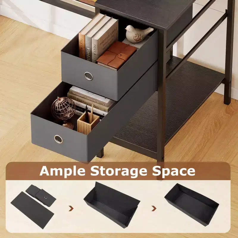 Costway Bureau Informatique 48" Style Industriel avec Étagère Ouverte et 2 Tiroirs en Tissu