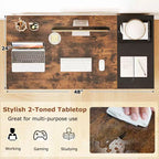 Costway Bureau Informatique 48" Style Industriel avec Étagère Ouverte et 2 Tiroirs en Tissu