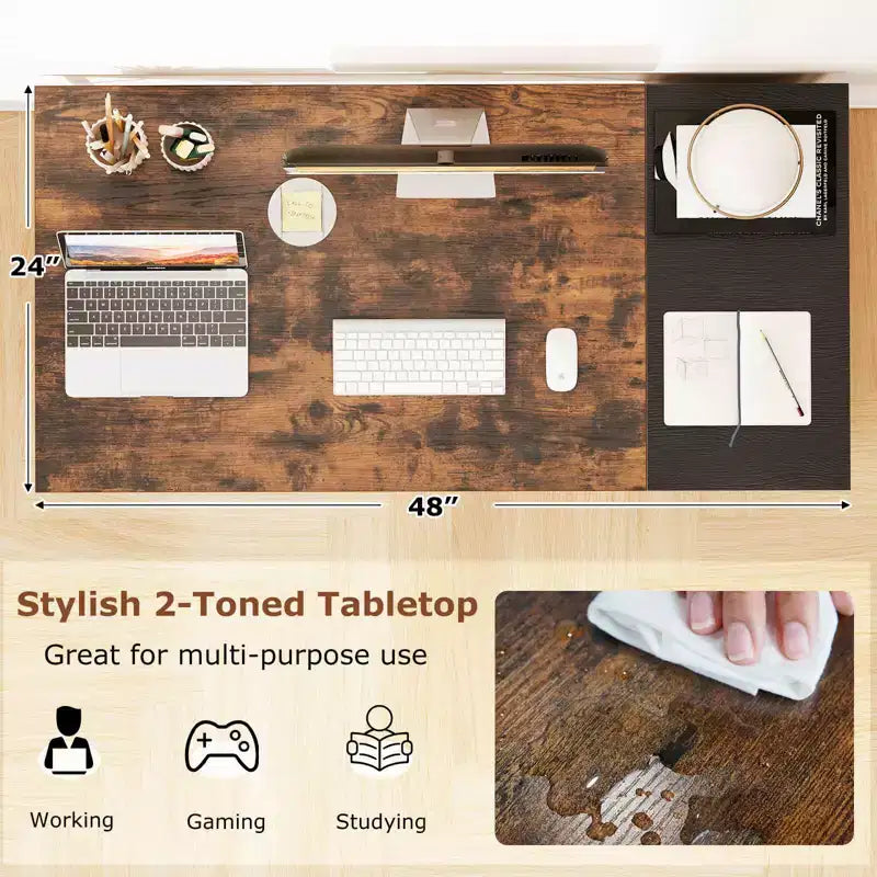 Costway Bureau Informatique 48" Style Industriel avec Étagère Ouverte et 2 Tiroirs en Tissu