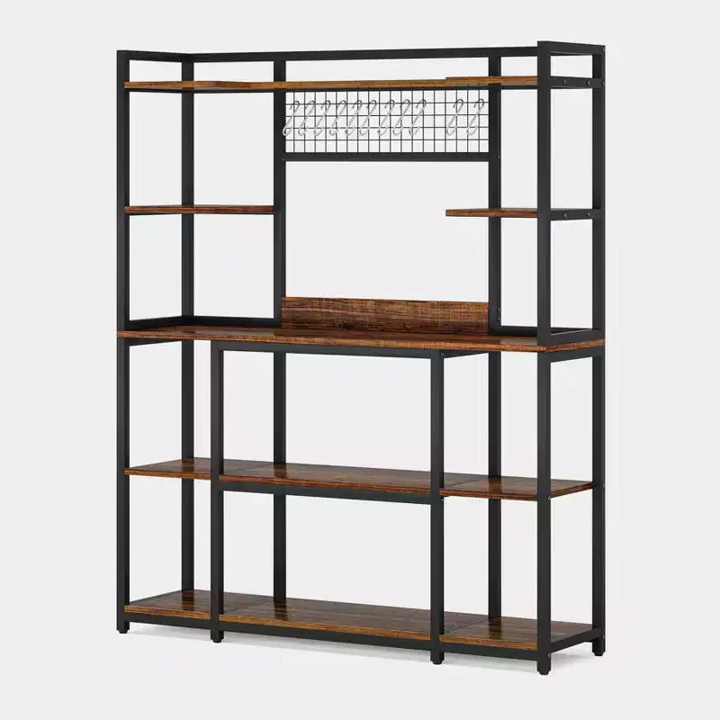 Lantine 55 Kitchen Hutch Cabinet Microwave Stand with 11 Hooks, 5-tier Bakers Rack with Storage Shelf