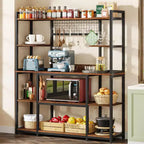 Lantine 55 Meuble de Rangement de Cuisine avec 11 Crochets, Étagère à Micro-Ondes, Étagère à Pâtisserie 5 Niveaux avec Espace de Rangement