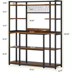 Lantine 55 Meuble de Rangement de Cuisine avec 11 Crochets, Étagère à Micro-Ondes, Étagère à Pâtisserie 5 Niveaux avec Espace de Rangement