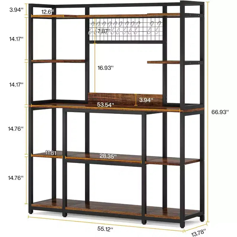 Lantine 55 Meuble de Rangement de Cuisine avec 11 Crochets, Étagère à Micro-Ondes, Étagère à Pâtisserie 5 Niveaux avec Espace de Rangement