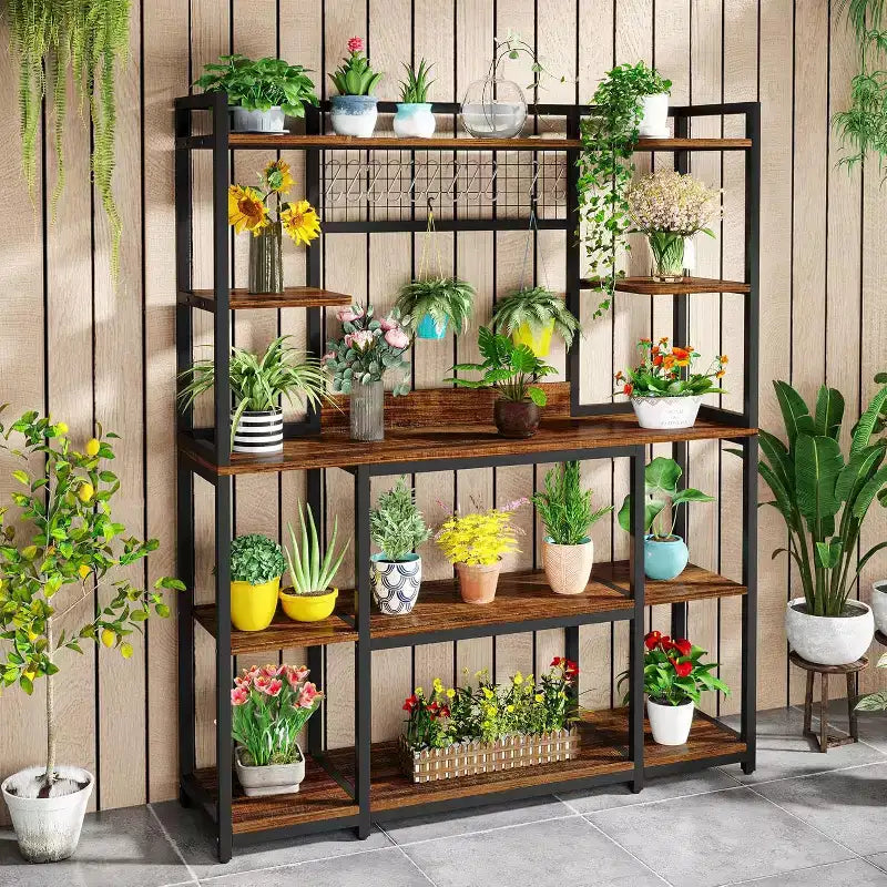 Lantine 55 Meuble de Rangement de Cuisine avec 11 Crochets, Étagère à Micro-Ondes, Étagère à Pâtisserie 5 Niveaux avec Espace de Rangement