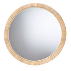 Miroir rond Bella moderne bohème en bois d'acajou marron naturel et rotin naturel de Bali & Pari