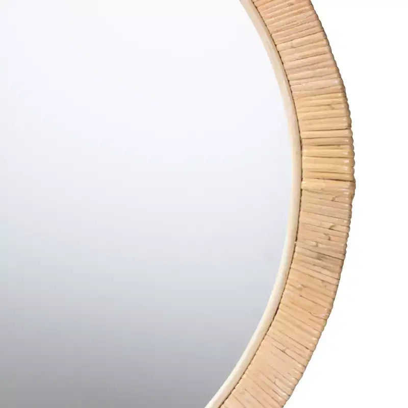 Miroir rond Bella moderne bohème en bois d'acajou marron naturel et rotin naturel de Bali & Pari