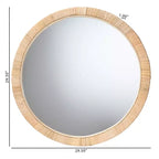 Miroir rond Bella moderne bohème en bois d'acajou marron naturel et rotin naturel de Bali & Pari