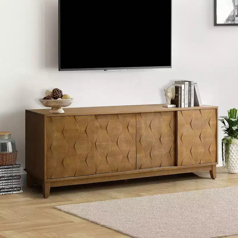 Meuble TV Jules Modern 72 po pour téléviseurs jusqu'à 78 po avec portes d'armoire hexagonales|ART OF LIVING DESIGNS