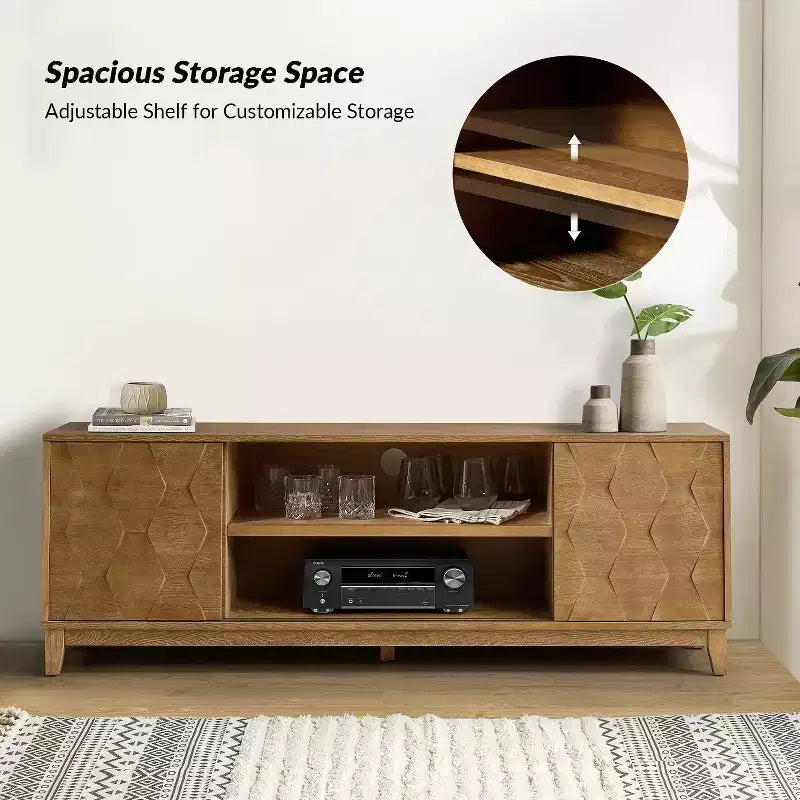 Meuble TV Jules Modern 72 po pour téléviseurs jusqu'à 78 po avec portes d'armoire hexagonales|ART OF LIVING DESIGNS