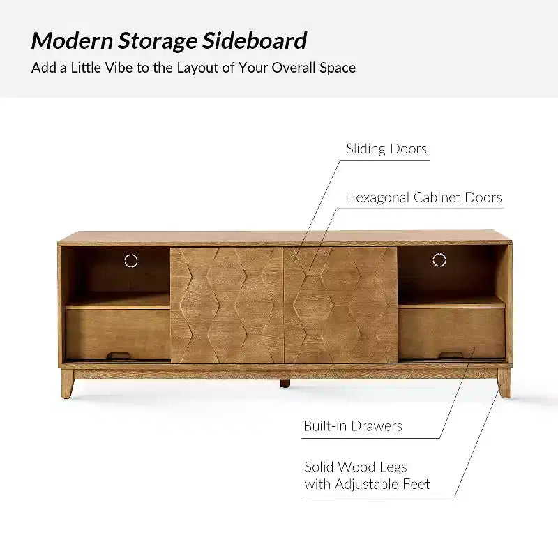 Meuble TV Jules Modern 72 po pour téléviseurs jusqu'à 78 po avec portes d'armoire hexagonales|ART OF LIVING DESIGNS