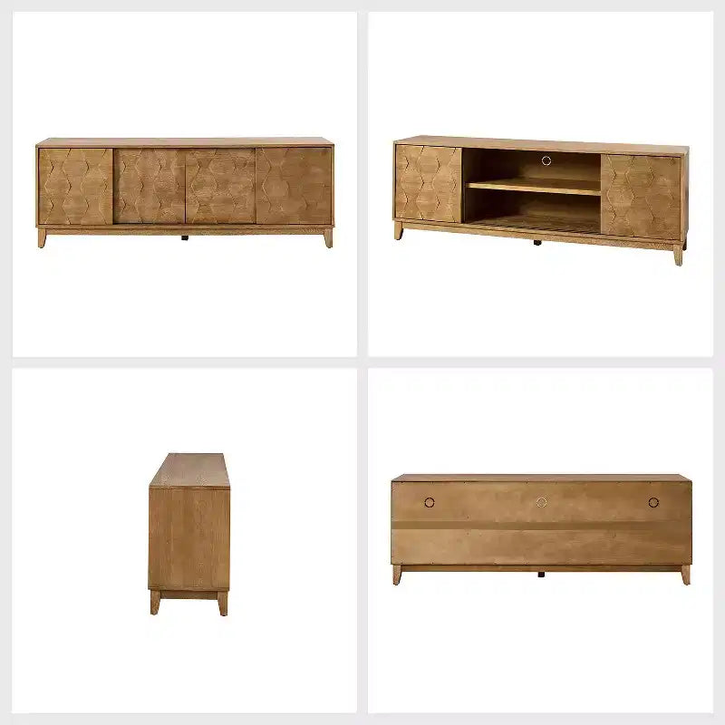 Meuble TV Jules Modern 72 po pour téléviseurs jusqu'à 78 po avec portes d'armoire hexagonales|ART OF LIVING DESIGNS