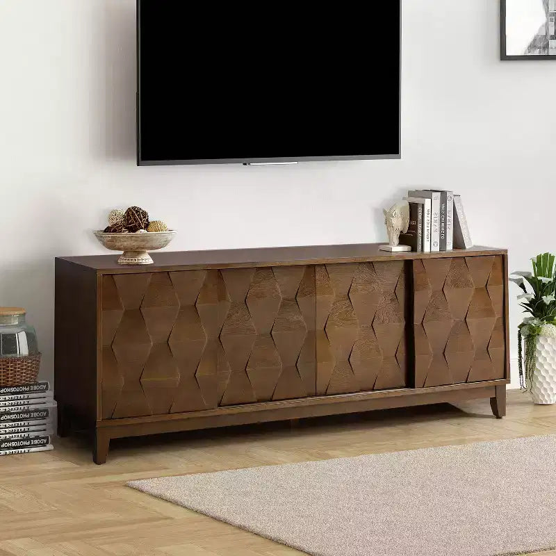 Meuble TV Jules Modern 72 po pour téléviseurs jusqu'à 78 po avec portes d'armoire hexagonales|ART OF LIVING DESIGNS
